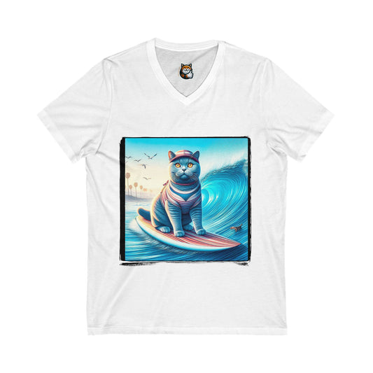 British Shorthair ocean Jersey Short Sleeve V-Neck Tee