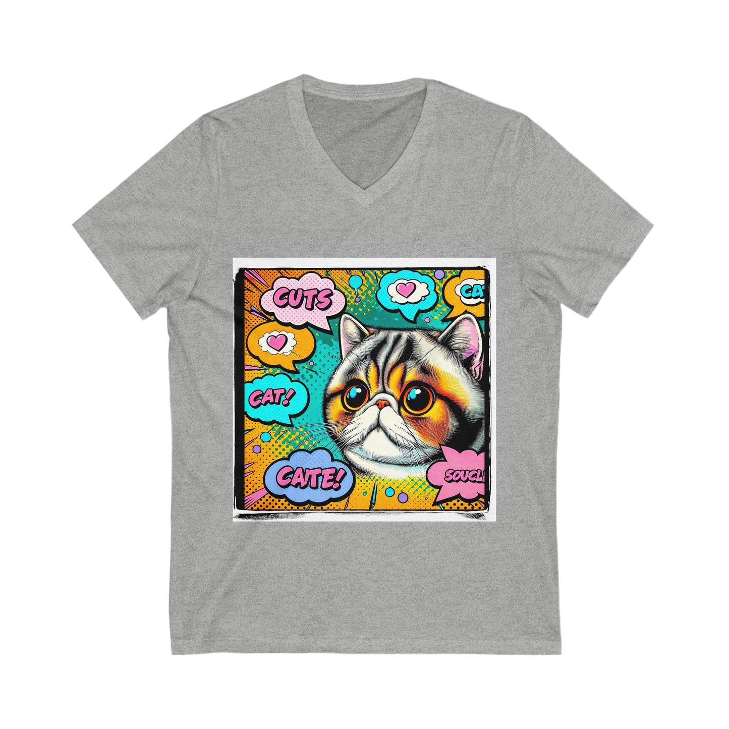 Exotic Shorthair comic book cutie  Short Sleeve V-Neck Tee