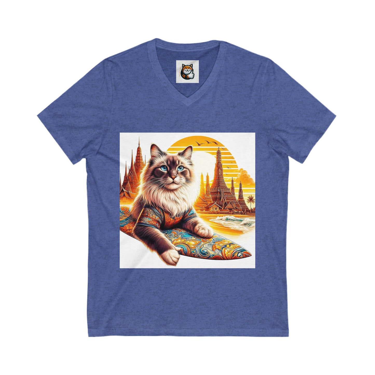 British Shorthair surfer kitty Jersey Short Sleeve V-Neck Tee
