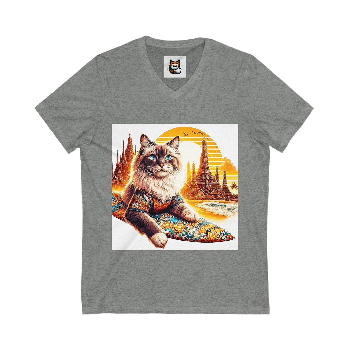 British Shorthair surfer kitty Jersey Short Sleeve V-Neck Tee