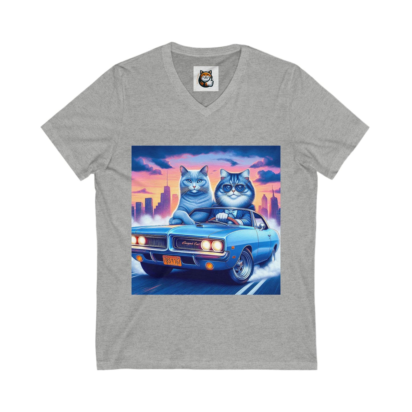 Wacky Russian Blue Cat night driving Neck Tee