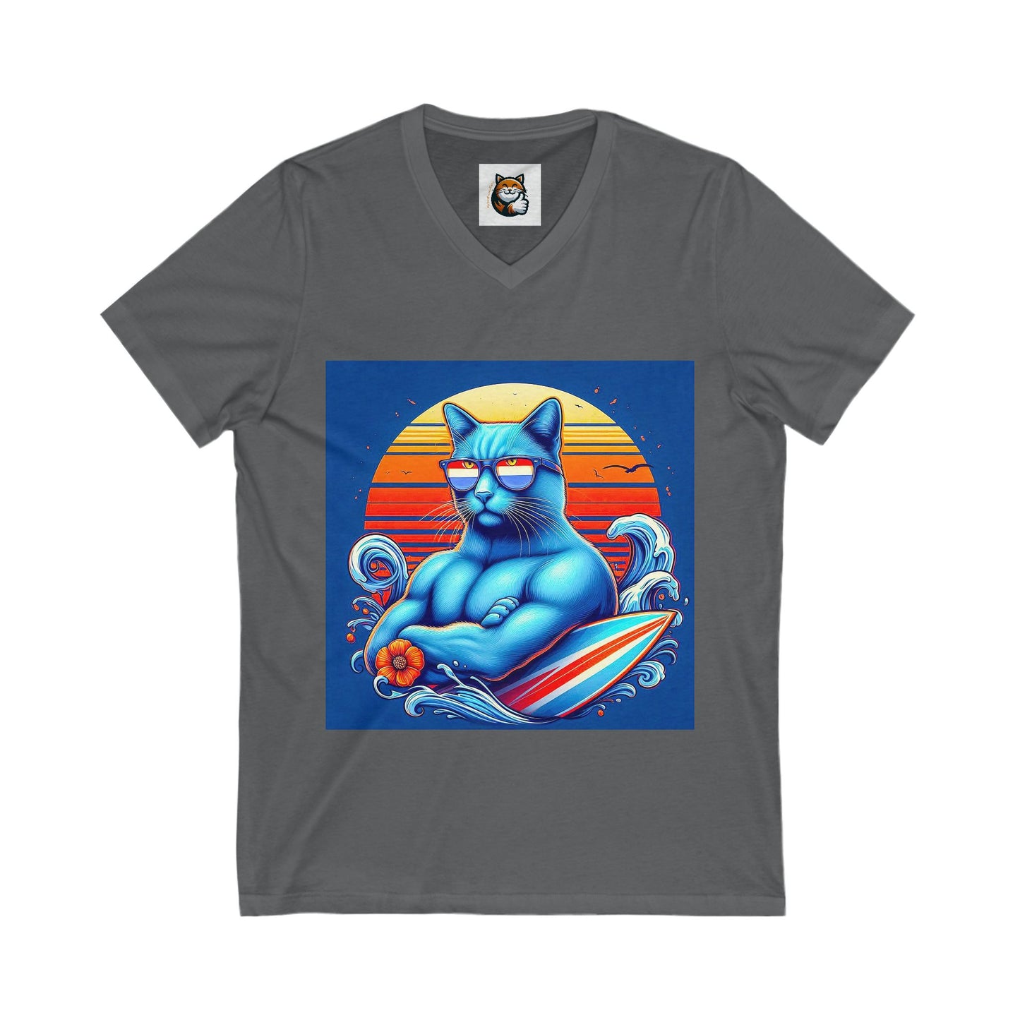 Russian Blue Cat Unisex Jersey Short Sleeve V-Neck Tee