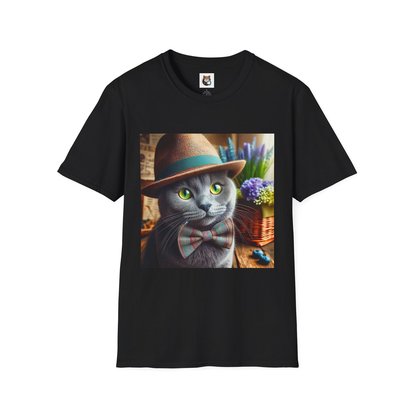 Russian Blue Cat hat and bow tie T-Shirt