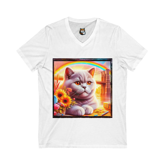 British Shorthair pretty rainbow  Jersey Short Sleeve V-Neck Tee