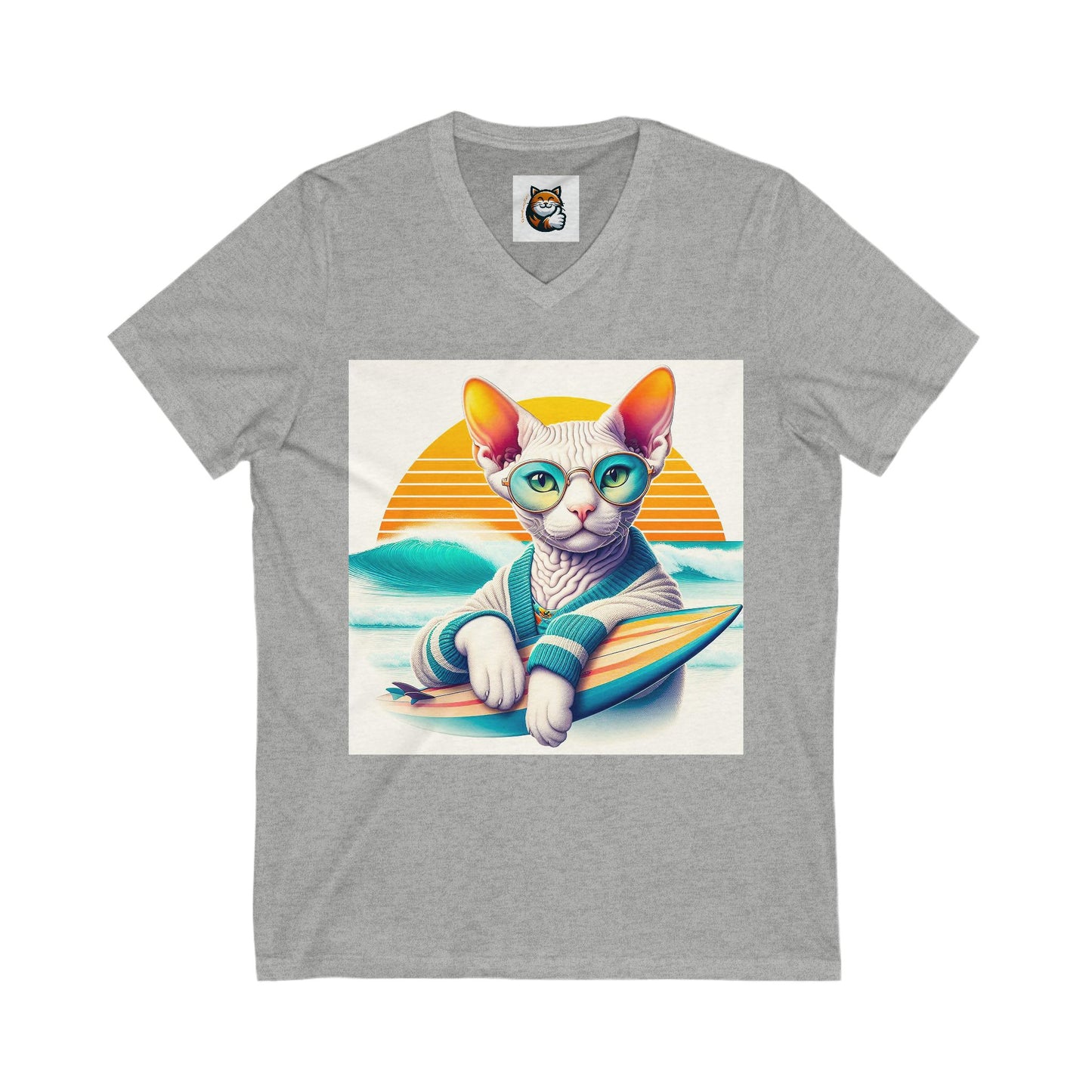 Devon Rex Cat Unisex Jersey Short Sleeve V-Neck Tee
