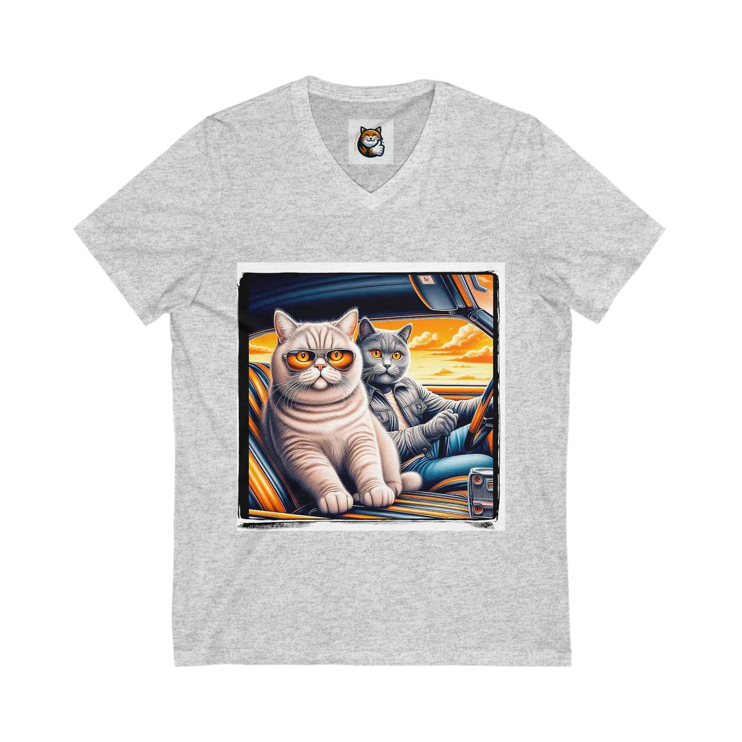 British Shorthair driving car Jersey Short Sleeve V-Neck Tee