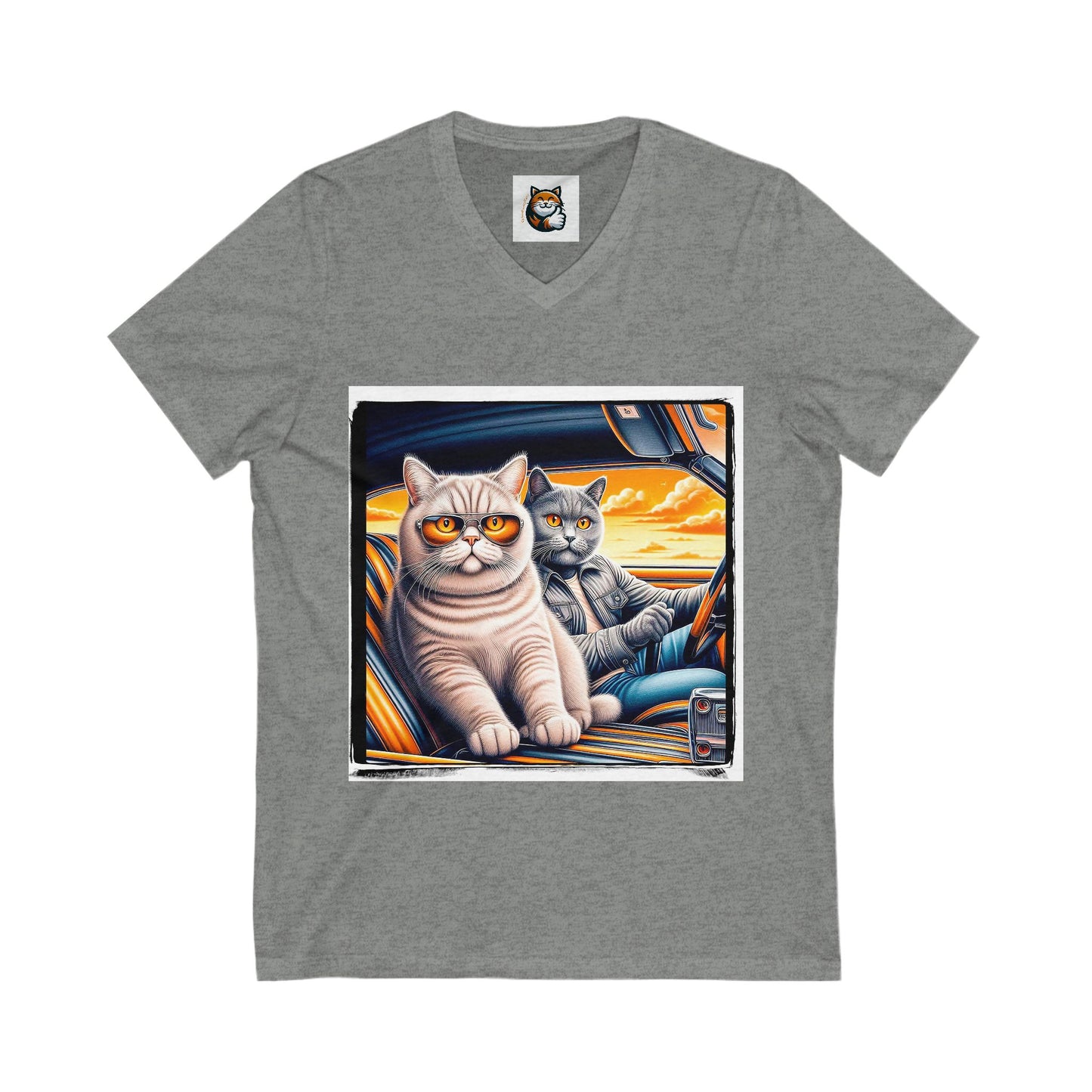 British Shorthair driving car Jersey Short Sleeve V-Neck Tee