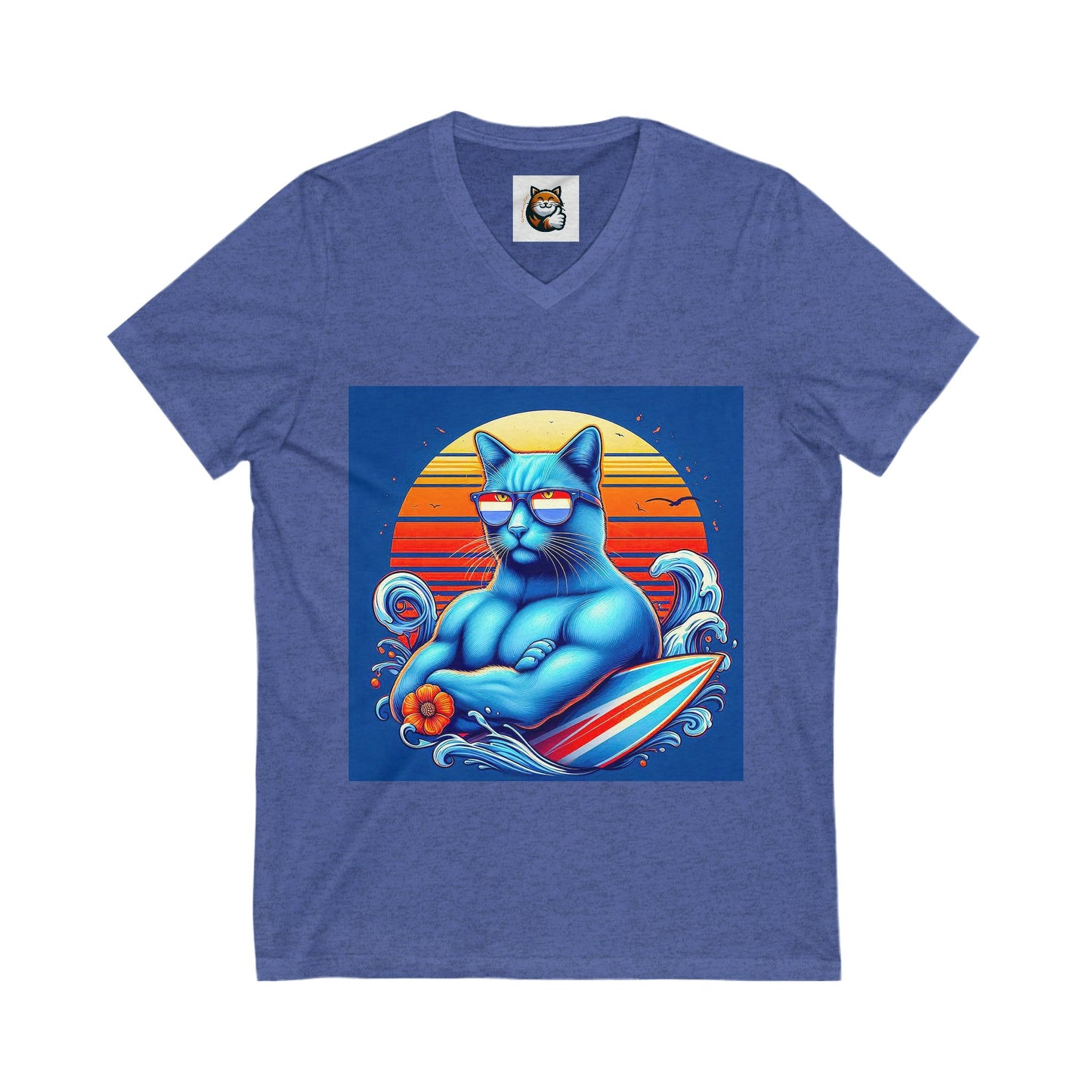 Russian Blue Cat Unisex Jersey Short Sleeve V-Neck Tee