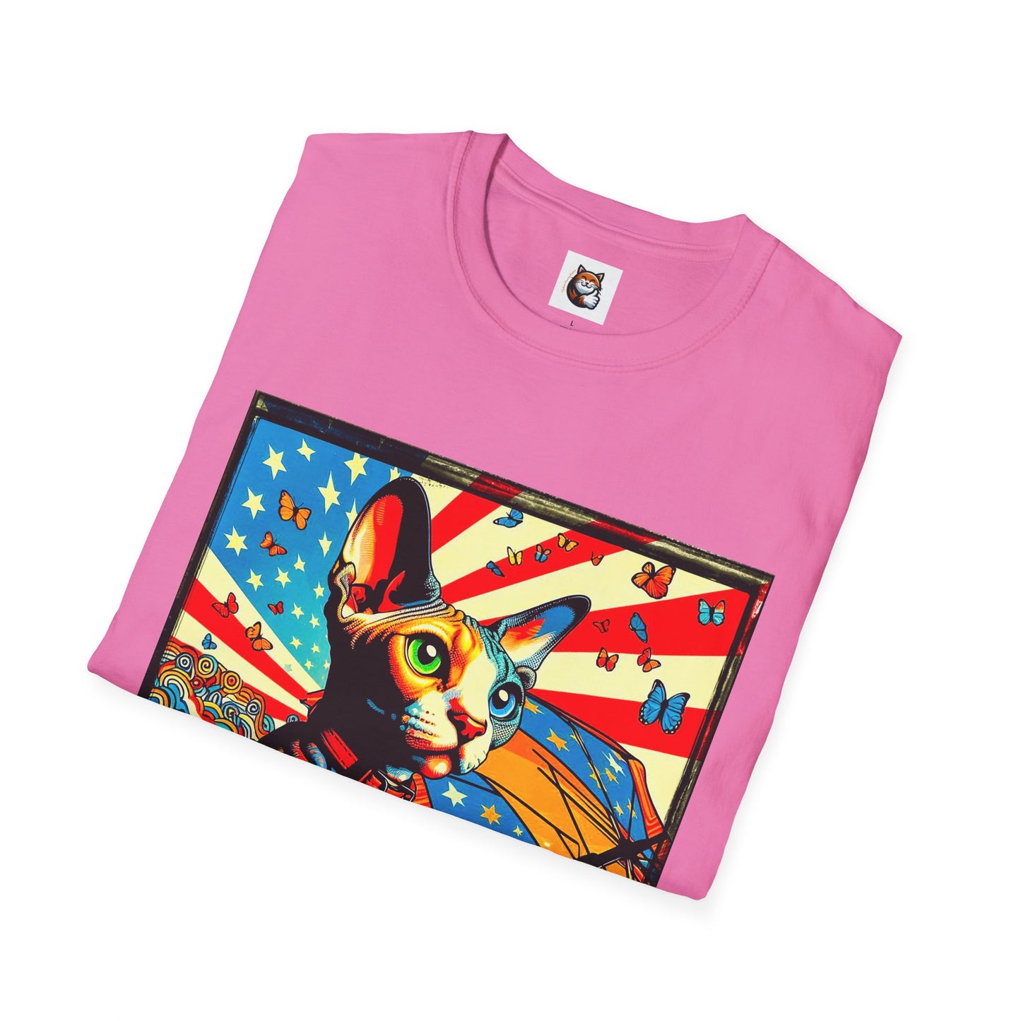 Devon Rex Cat American flag  Softstyle T-Shirt