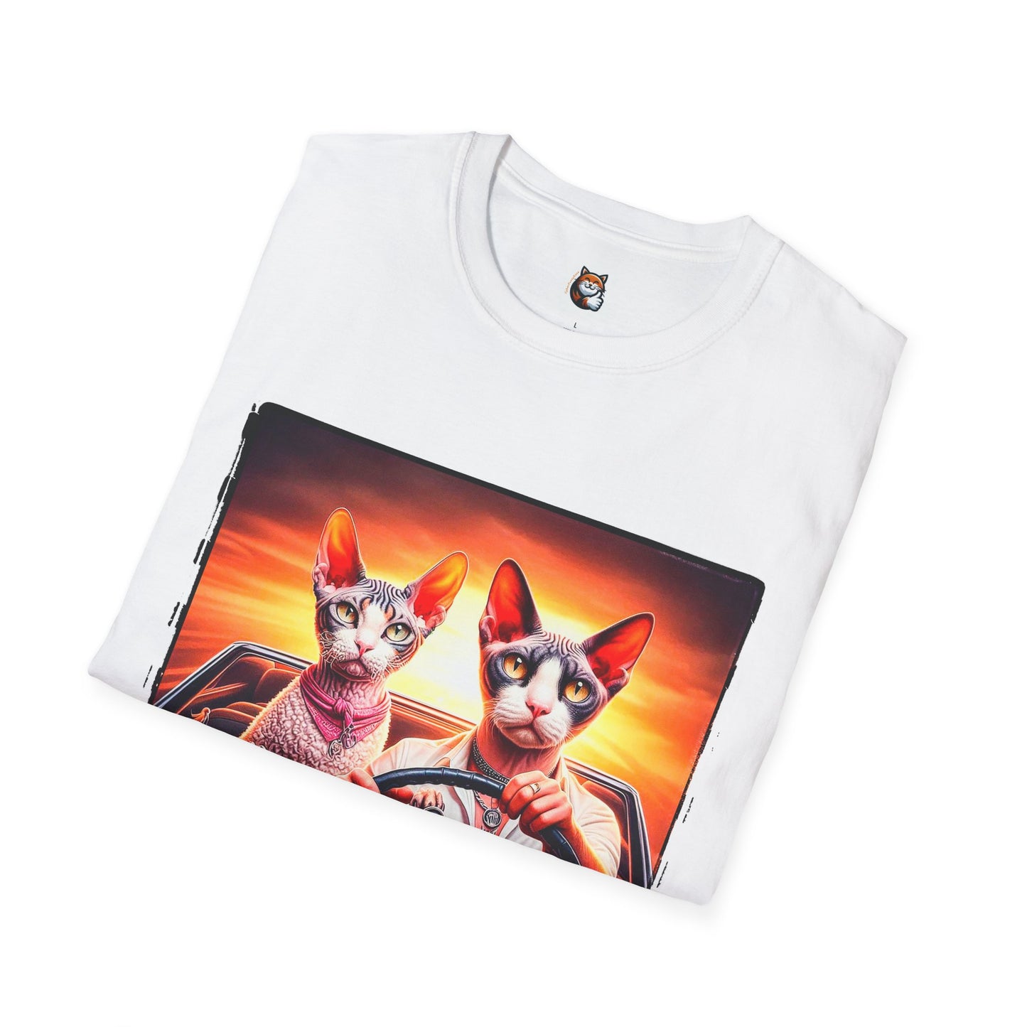 Wacky  Devon Rex Cats driving  Unisex Softstyle T-Shirt