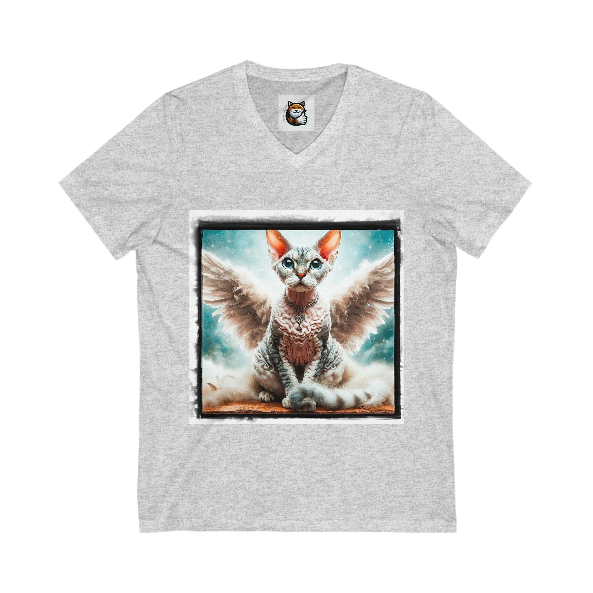 Devon Rex Angel wings Unisex Jersey Short Sleeve V-Neck Tee by Printify