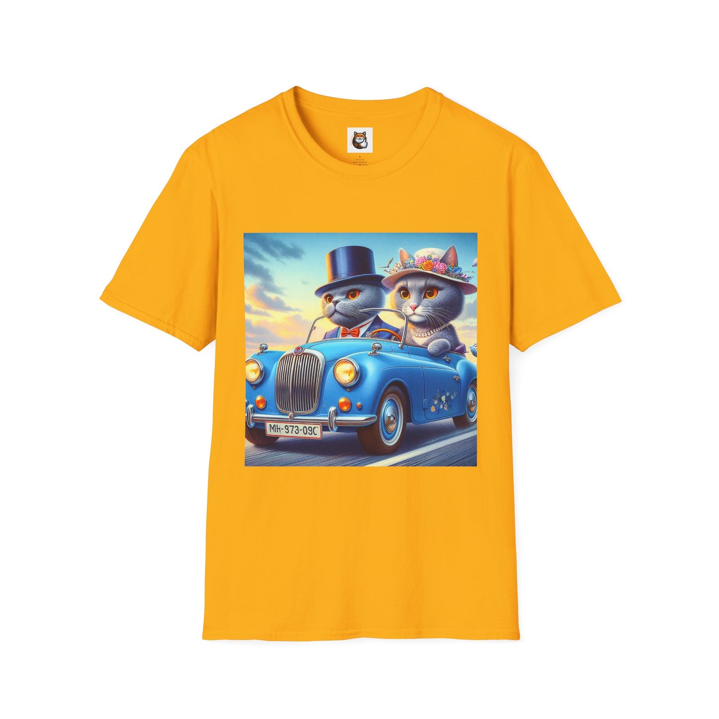 Russian Blue Cat driving couple  T-Shirt