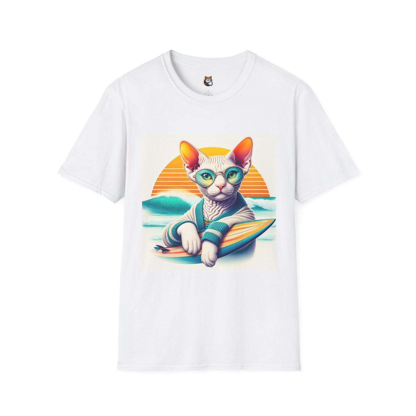 Devon Rex Cat surfing beauty  Softstyle T-Shirt