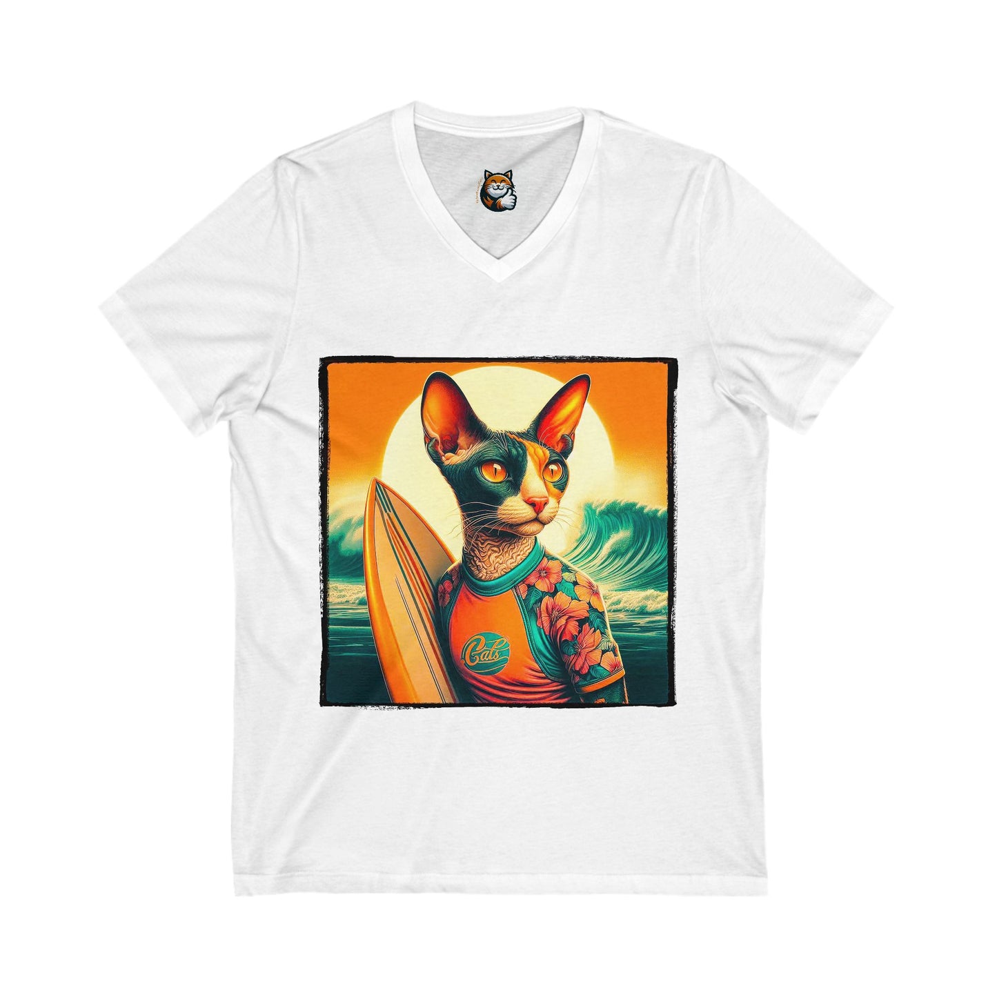 Cornish Rex Cat Unisex Jersey Short Sleeve V-Neck Tee