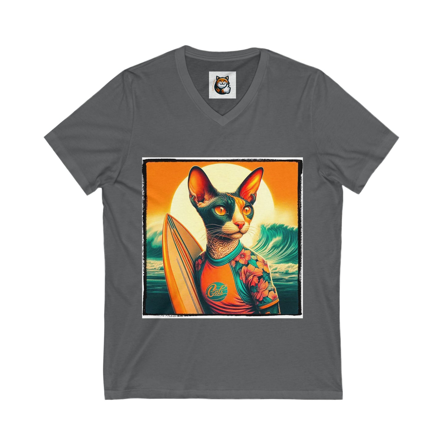 Cornish Rex Cat Unisex Jersey Short Sleeve V-Neck Tee