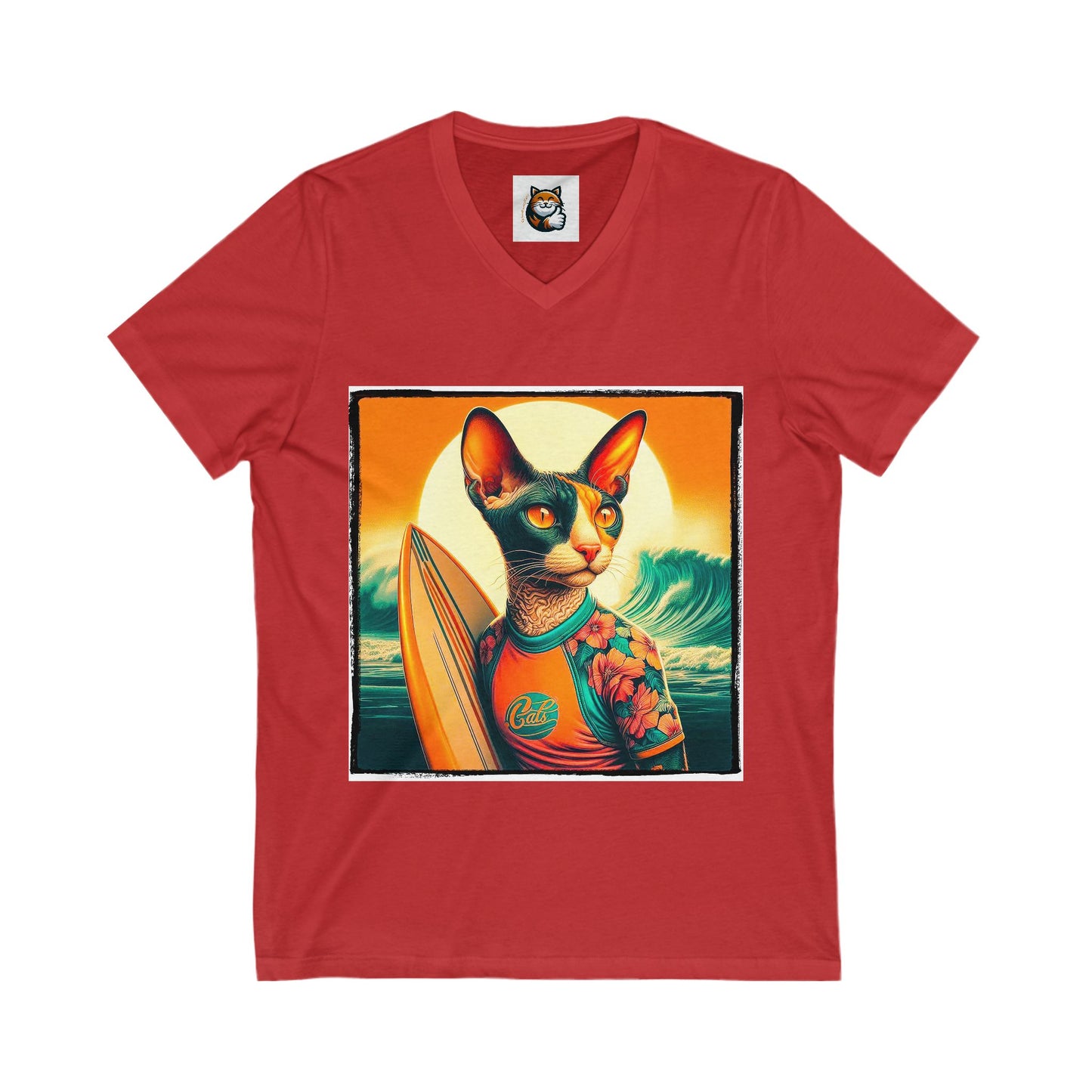 Cornish Rex Cat Unisex Jersey Short Sleeve V-Neck Tee