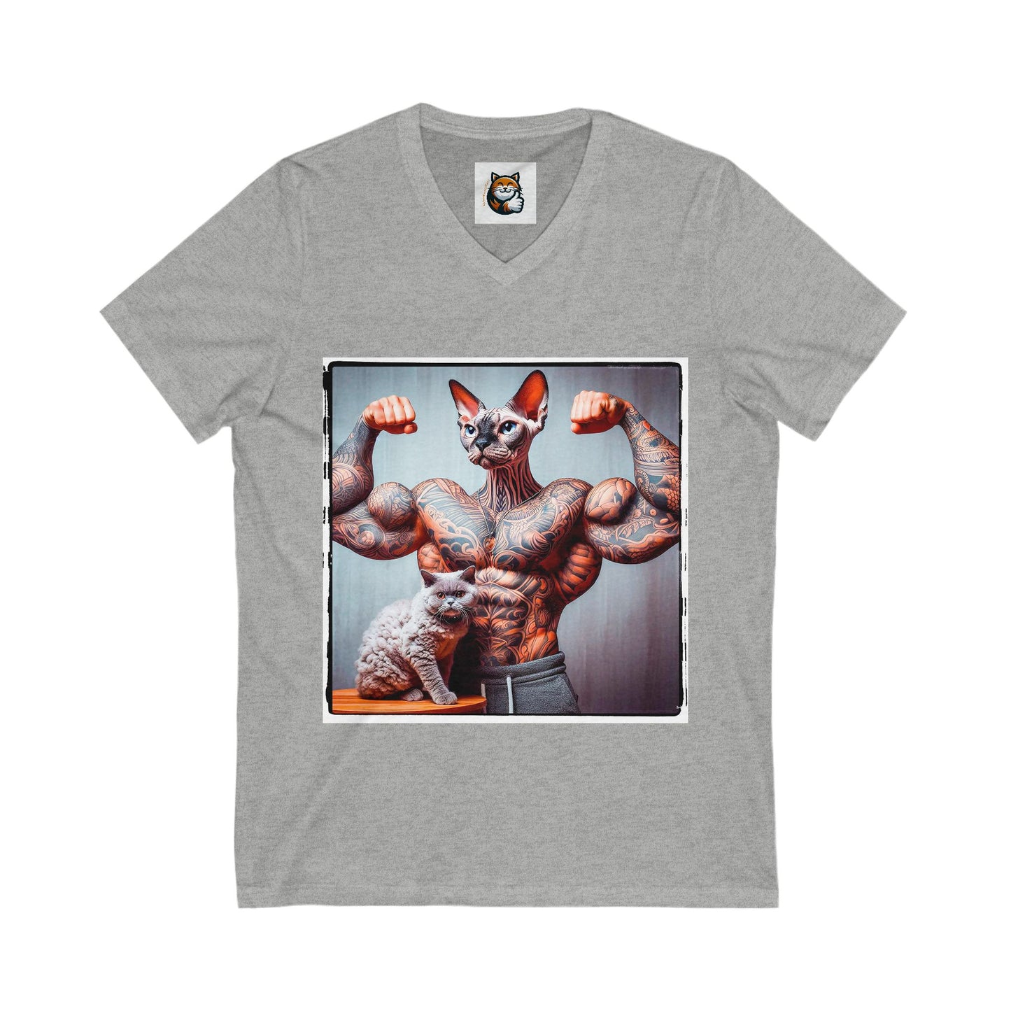 Devon Rex Cat muscles  Jersey Short Sleeve V-Neck Tee