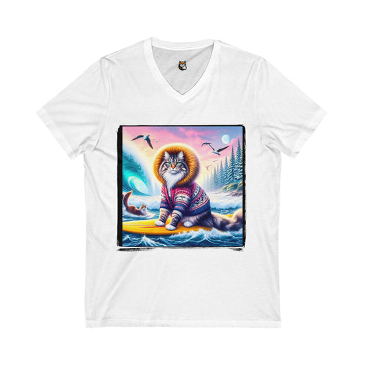 Norwegian Forest Cat Unisex Jersey Short Sleeve V-Neck Tee
