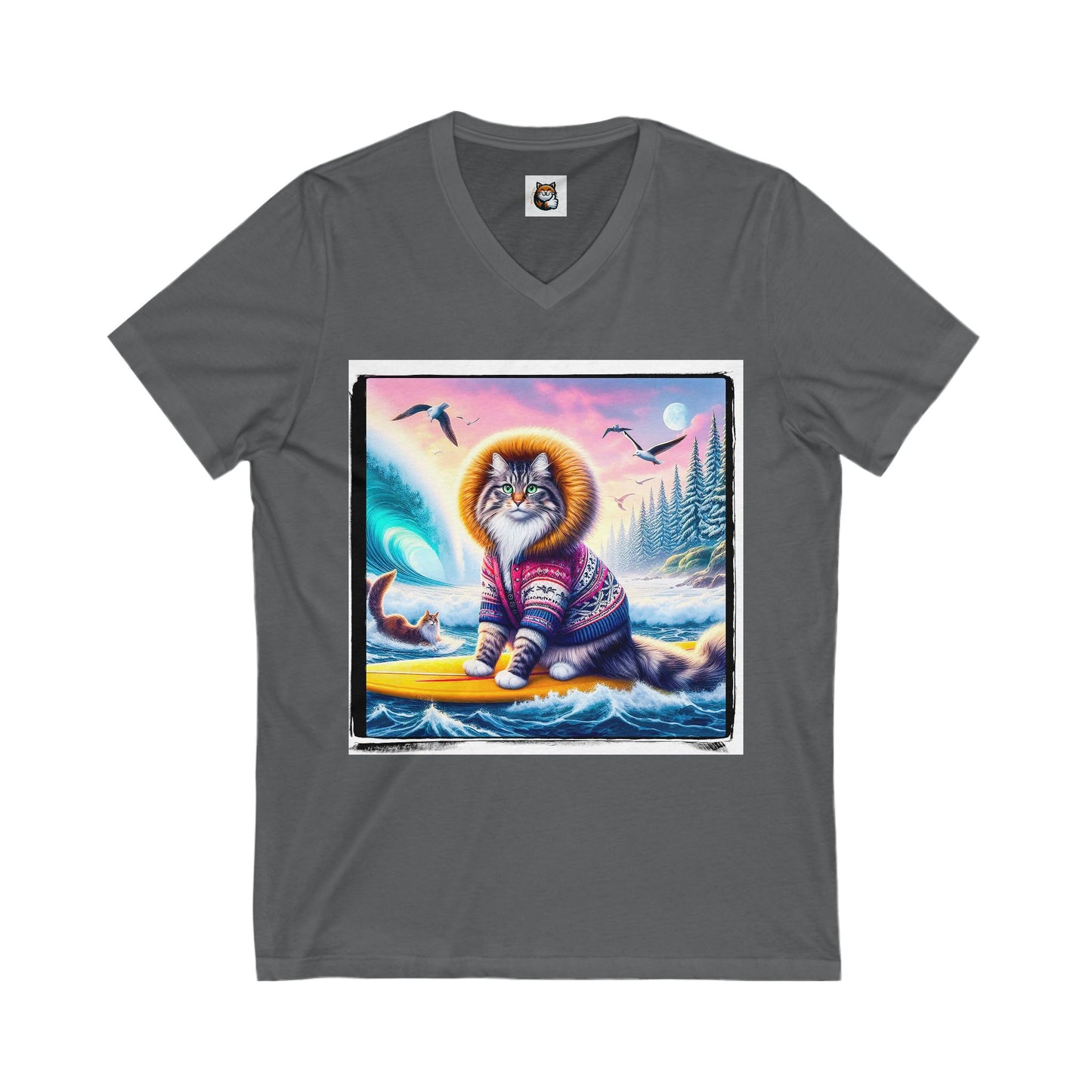 Norwegian Forest Cat Unisex Jersey Short Sleeve V-Neck Tee