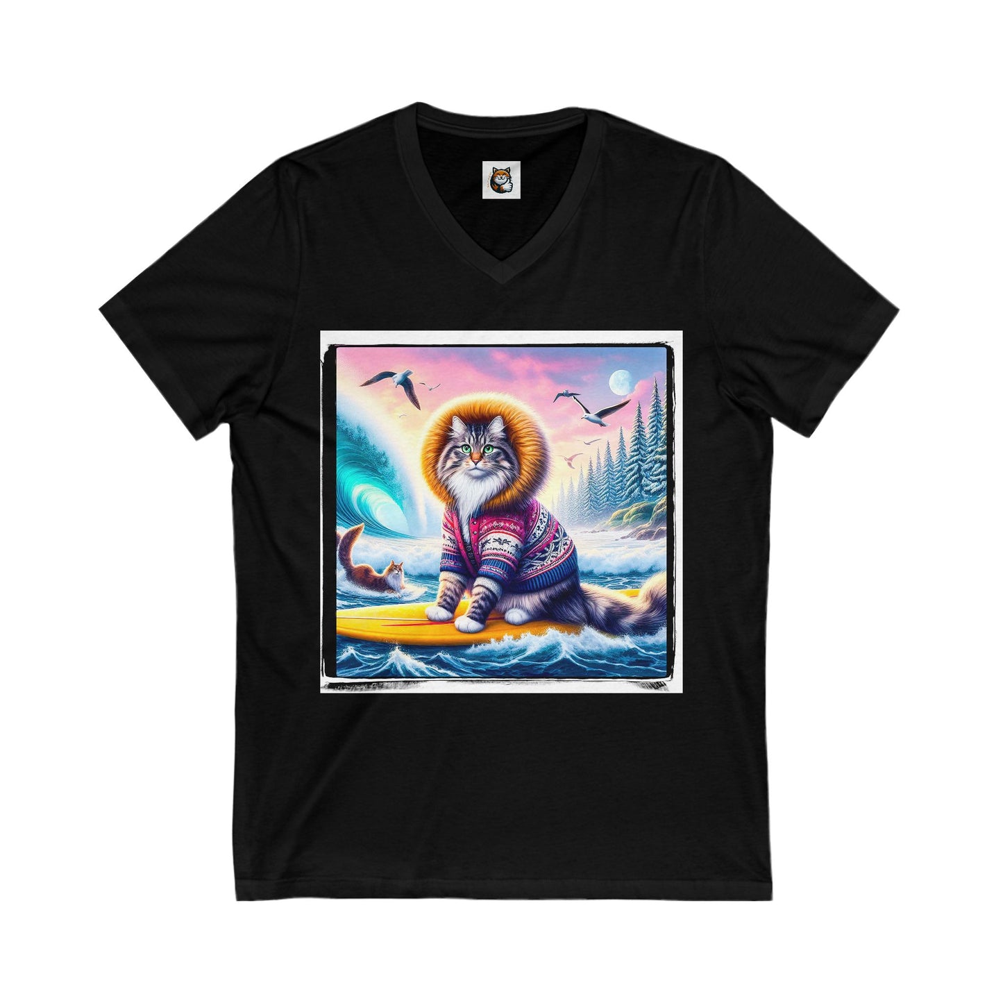 Norwegian Forest Cat Unisex Jersey Short Sleeve V-Neck Tee