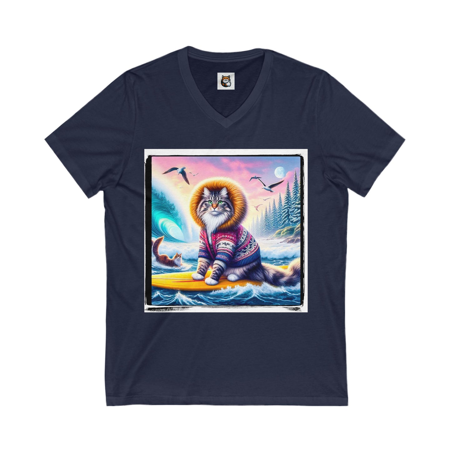 Norwegian Forest Cat Unisex Jersey Short Sleeve V-Neck Tee