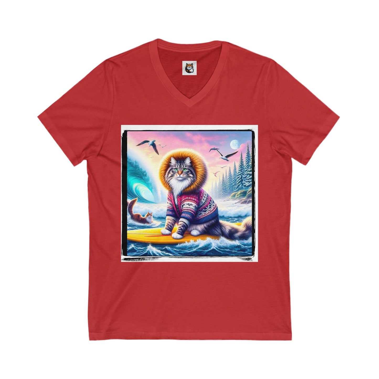 Norwegian Forest Cat Unisex Jersey Short Sleeve V-Neck Tee