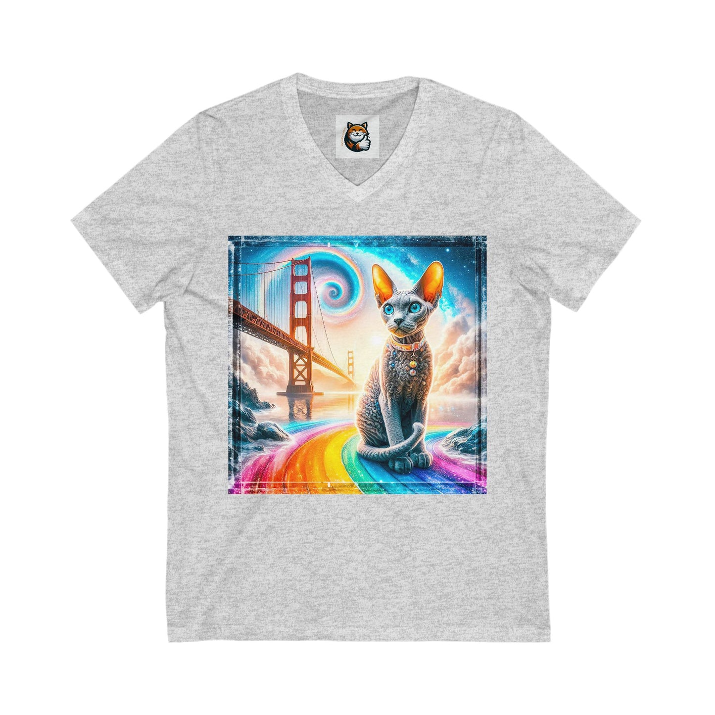 Devon Rex Cat Unisex Jersey Short Sleeve V-Neck Tee