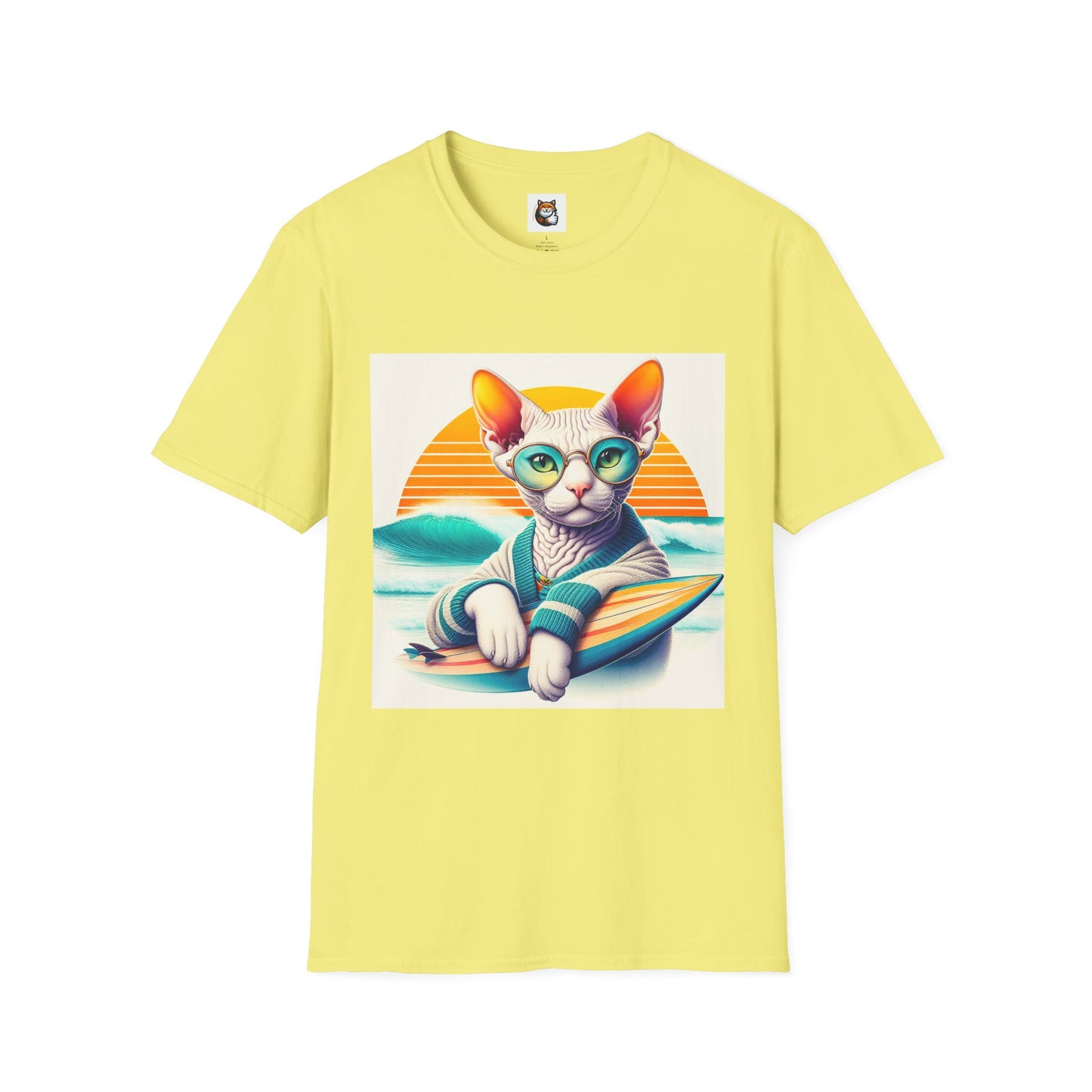 Devon Rex Cat surfing beauty  Softstyle T-Shirt