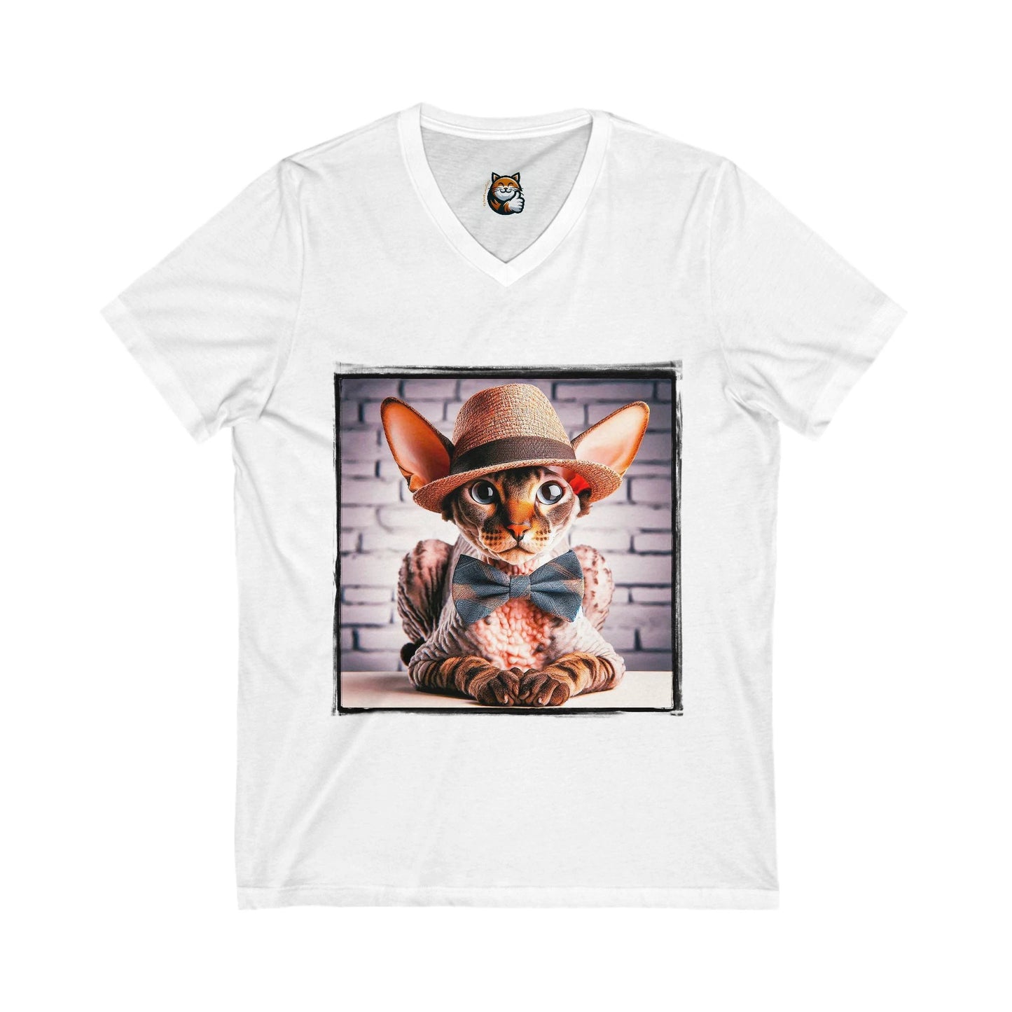 Cornish Rex Cat Unisex Jersey Short Sleeve V-Neck Tee by Printify