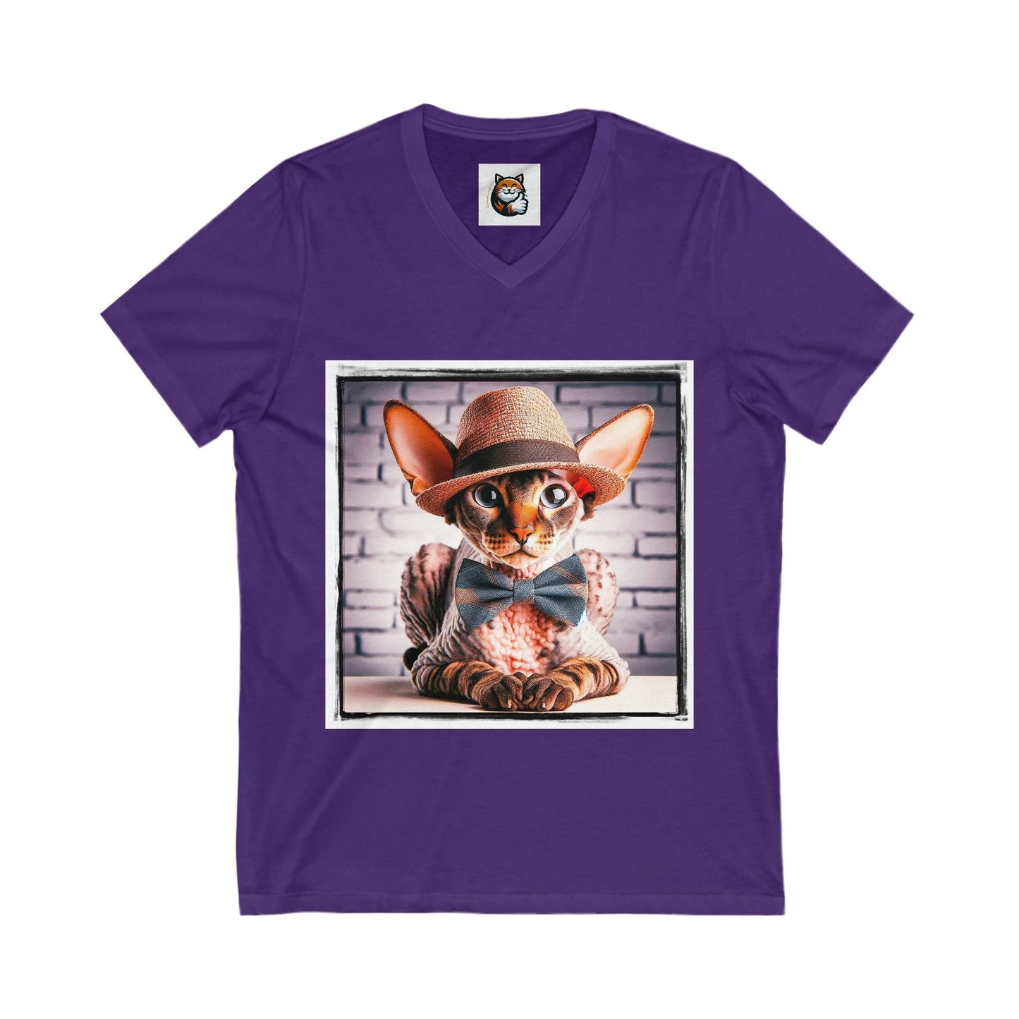 Cornish Rex Cat Unisex Jersey Short Sleeve V-Neck Tee by Printify