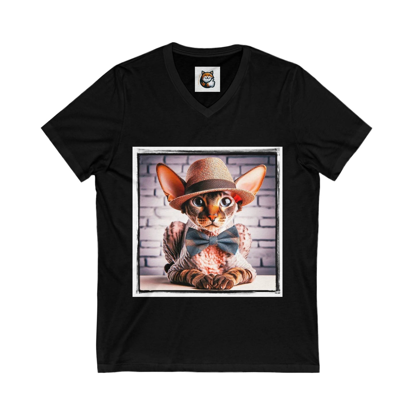 Cornish Rex Cat Unisex Jersey Short Sleeve V-Neck Tee by Printify