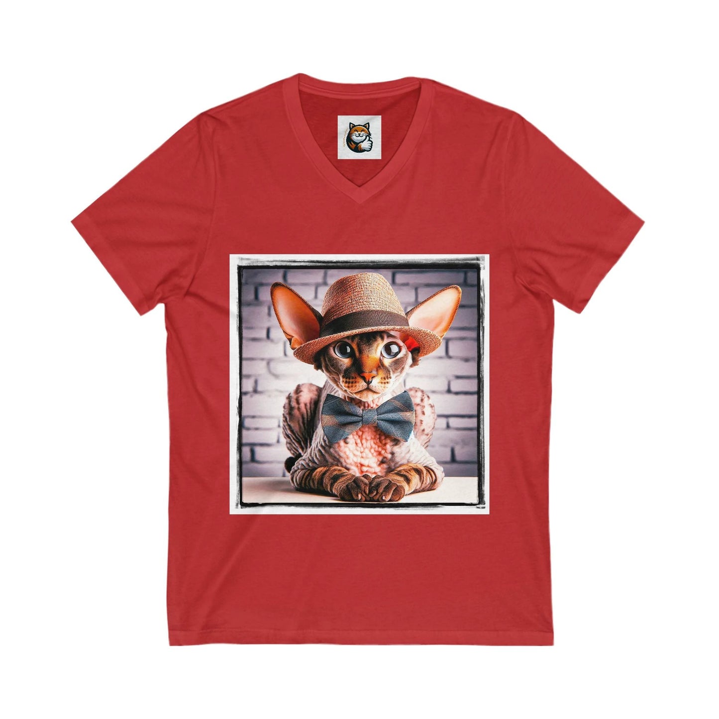 Cornish Rex Cat Unisex Jersey Short Sleeve V-Neck Tee by Printify
