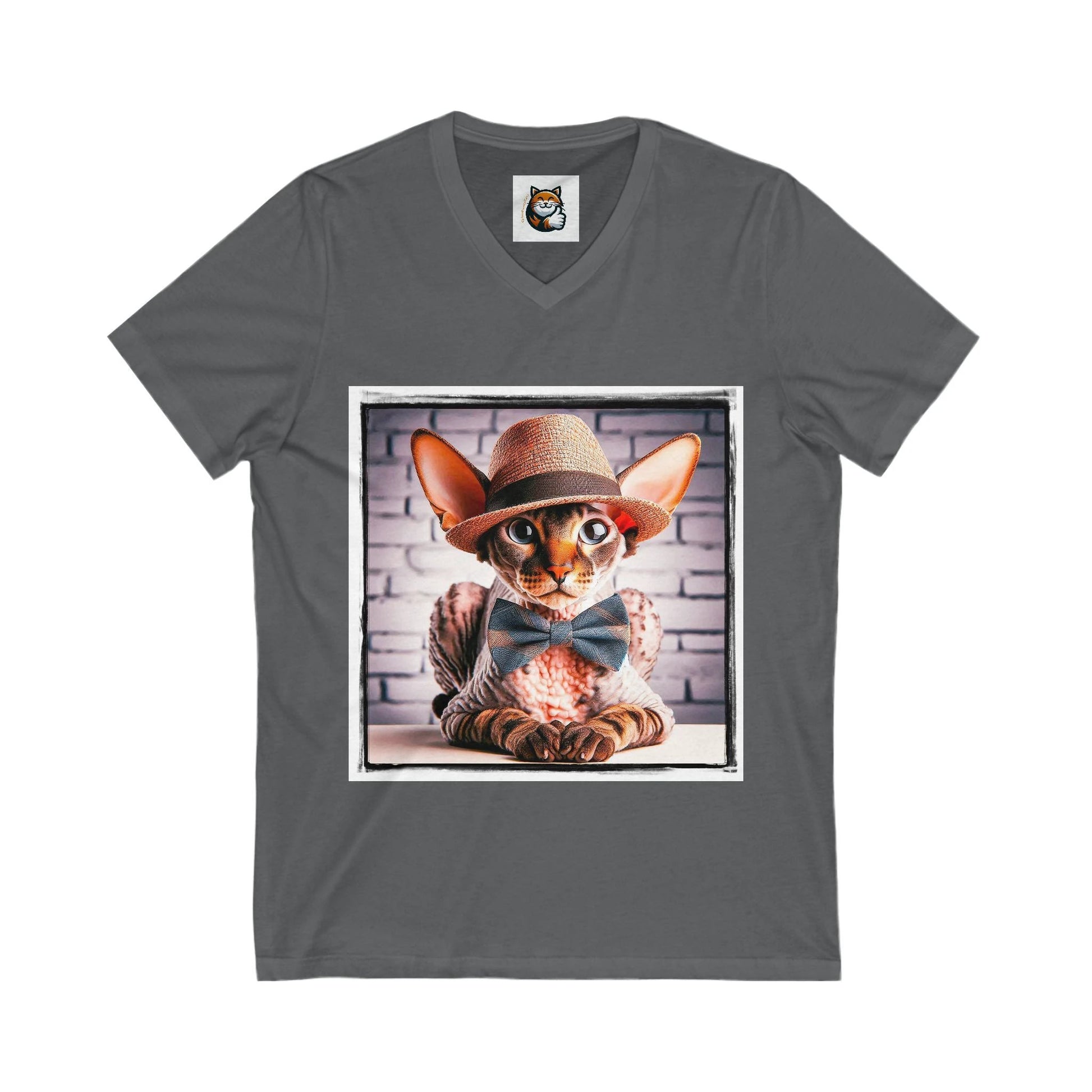 Cornish Rex Cat Unisex Jersey Short Sleeve V-Neck Tee by Printify