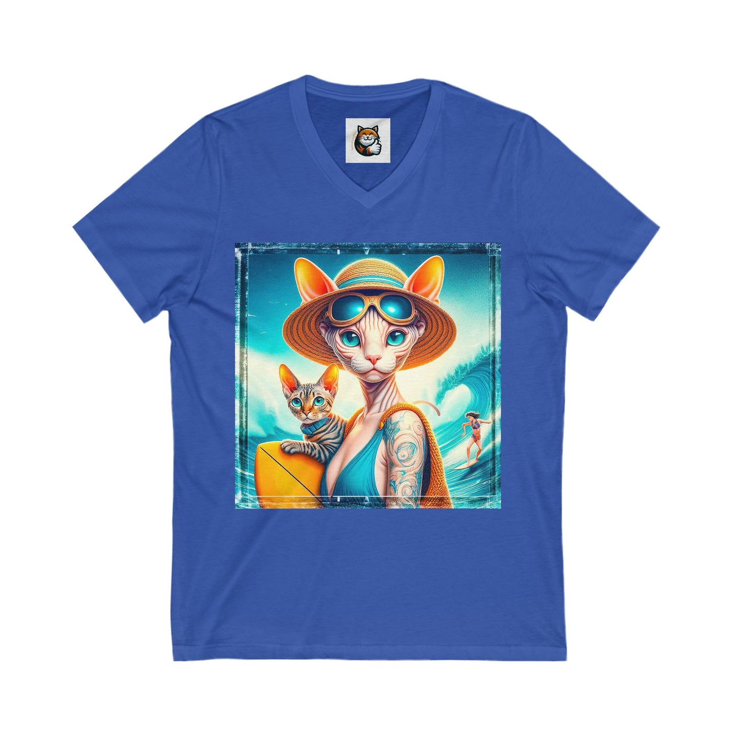 Devon Rex Cat Unisex Jersey Short Sleeve V-Neck Tee