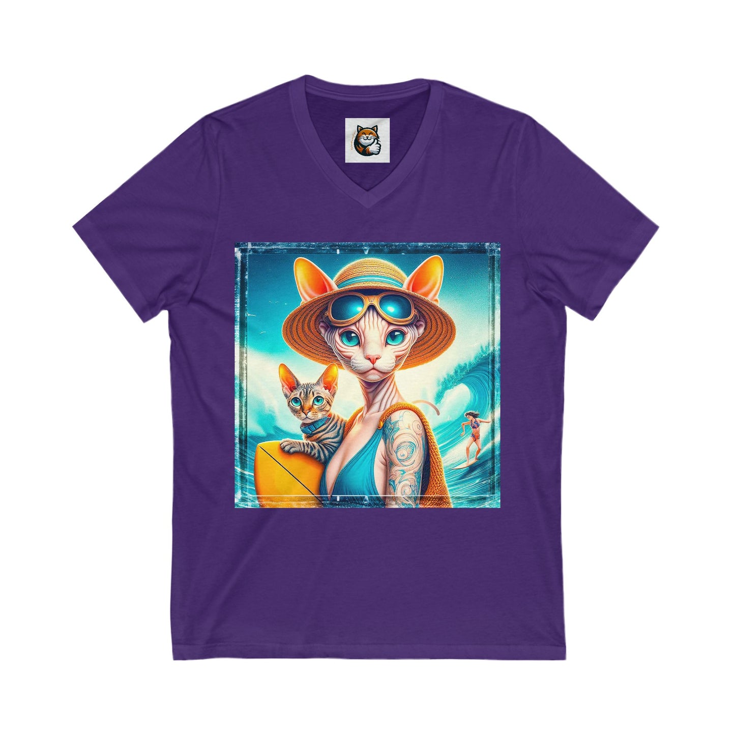 Devon Rex Cat Unisex Jersey Short Sleeve V-Neck Tee