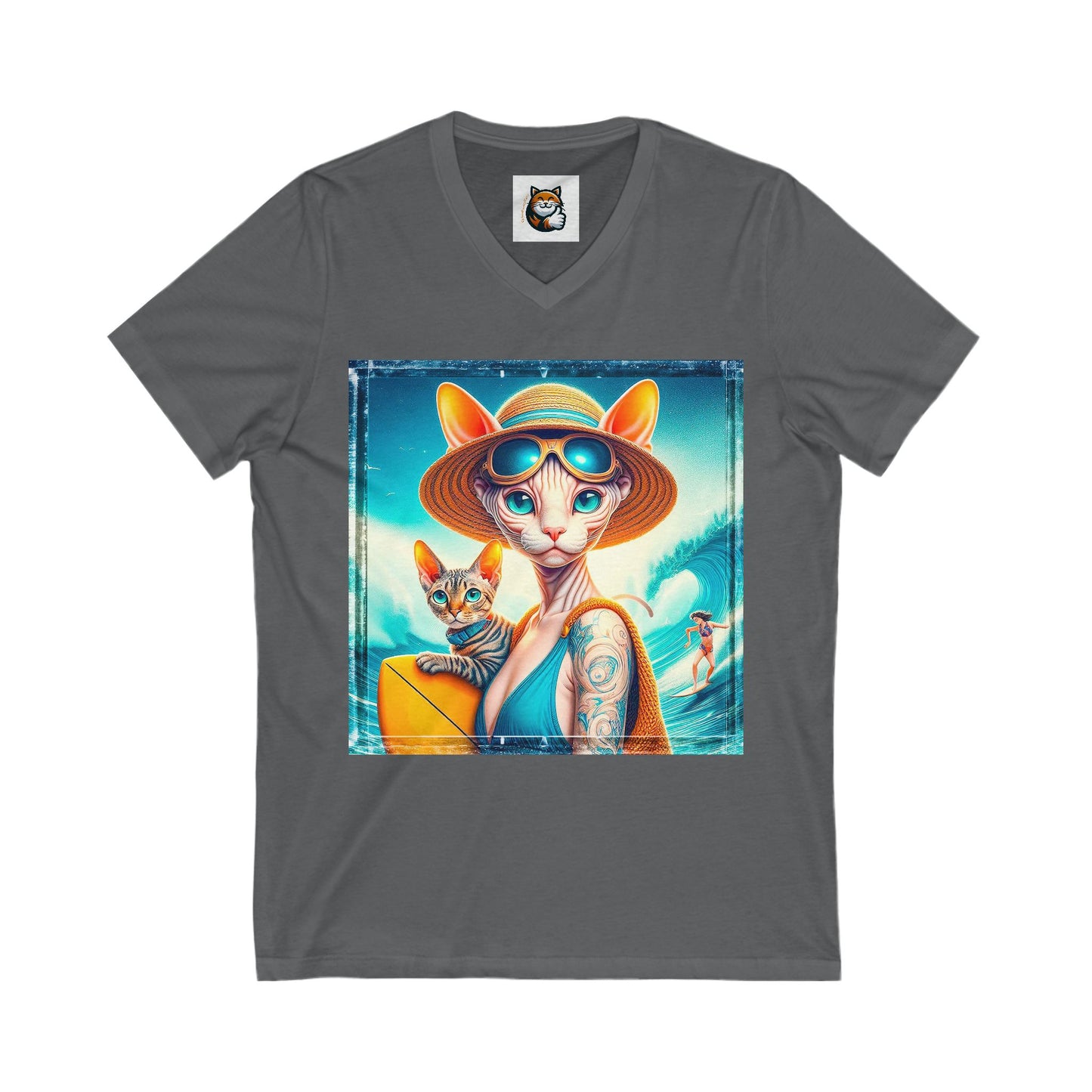 Devon Rex Cat Unisex Jersey Short Sleeve V-Neck Tee