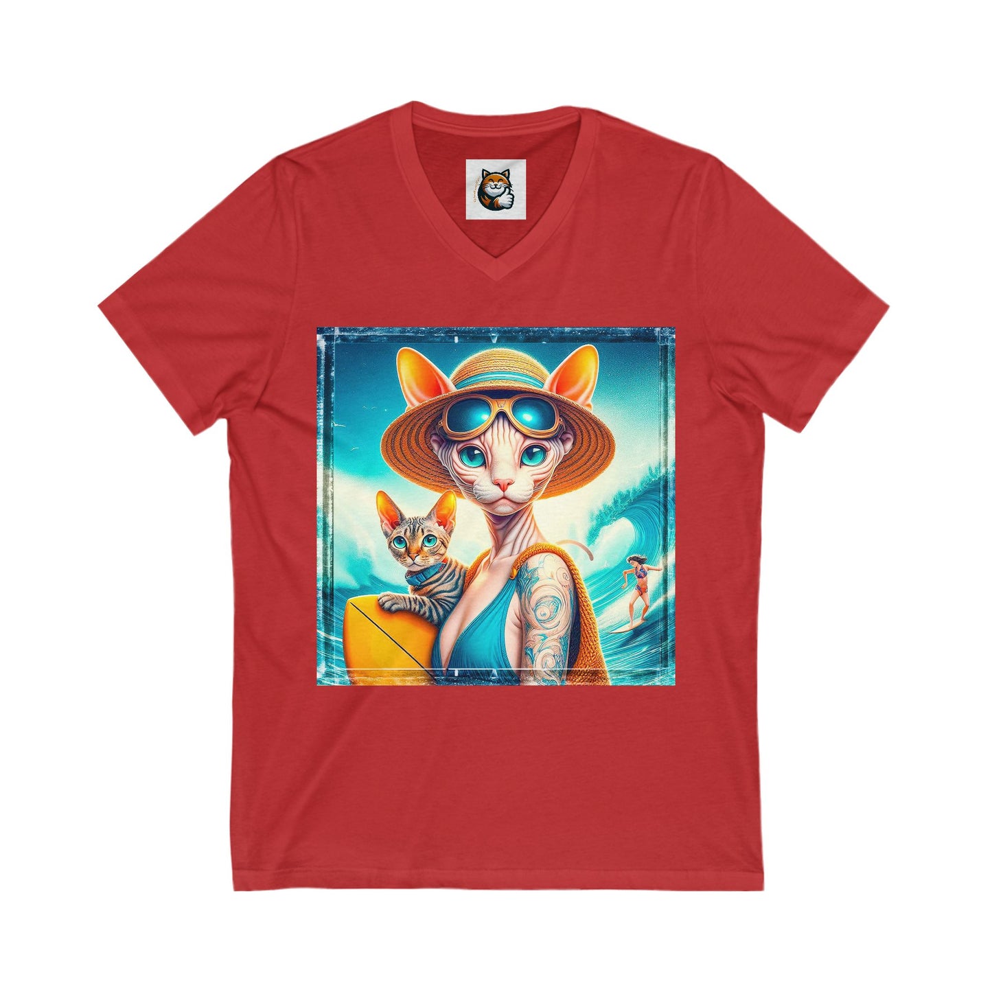 Devon Rex Cat Unisex Jersey Short Sleeve V-Neck Tee