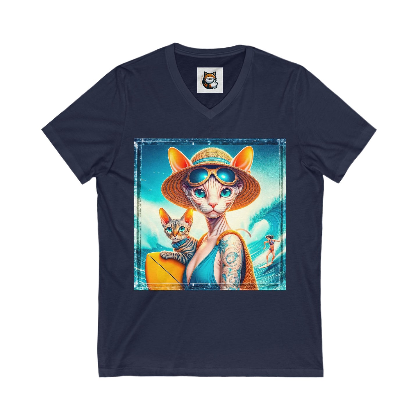 Devon Rex Cat Unisex Jersey Short Sleeve V-Neck Tee