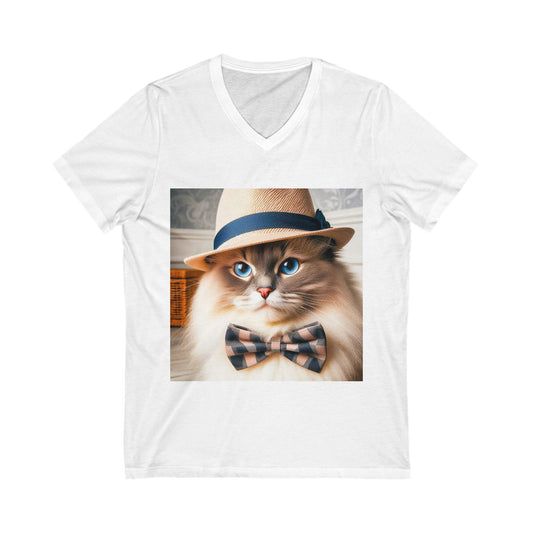 Birman hat and tie Jersey Short Sleeve V-Neck Tee