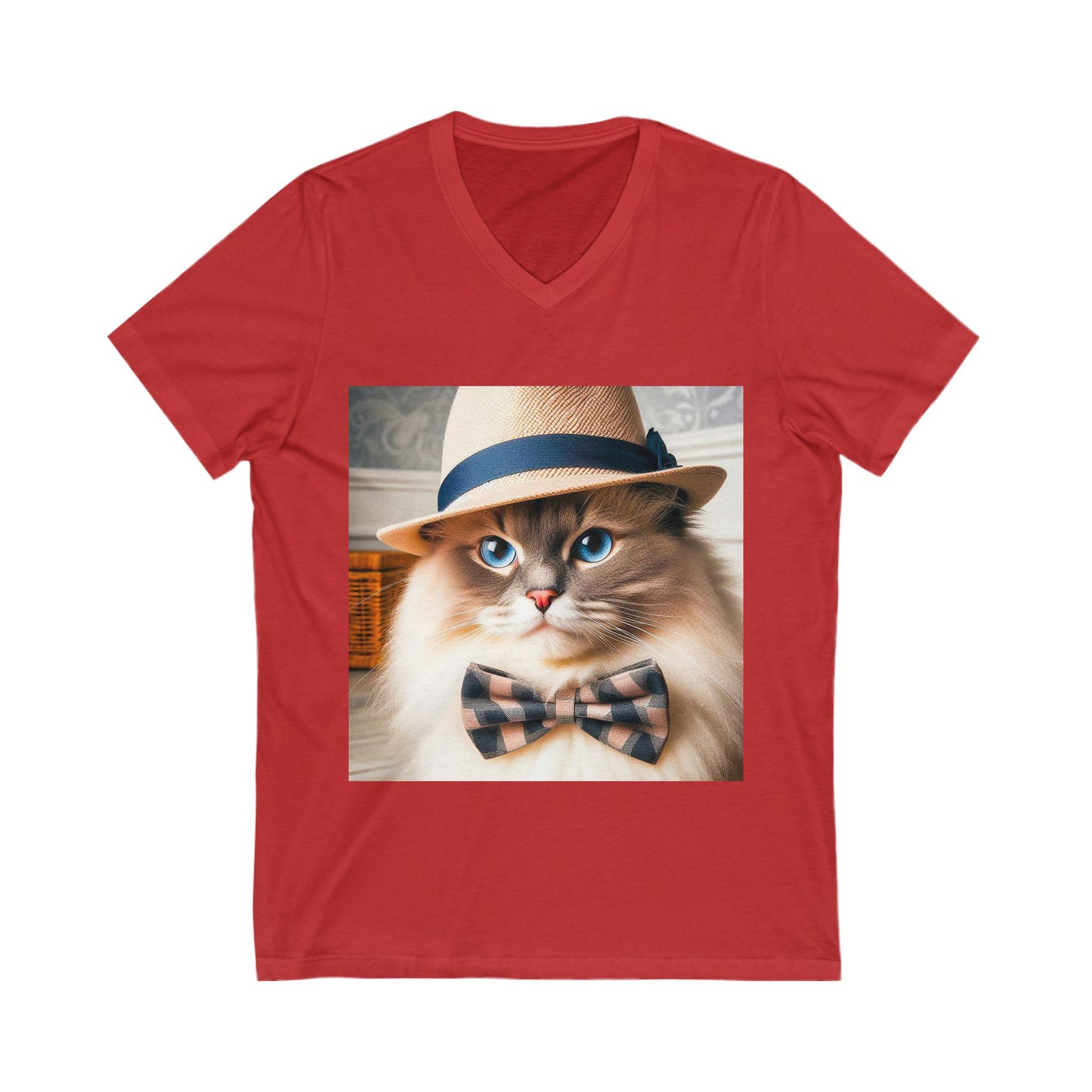 Birman hat and tie Jersey Short Sleeve V-Neck Tee