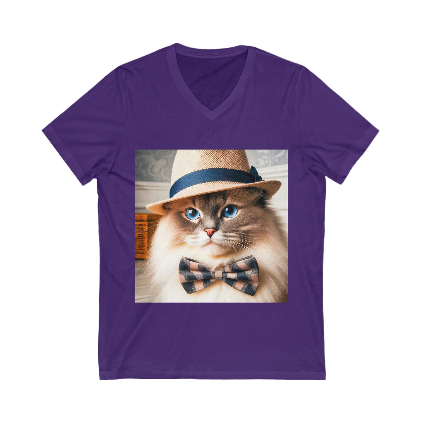 Birman hat and tie Jersey Short Sleeve V-Neck Tee