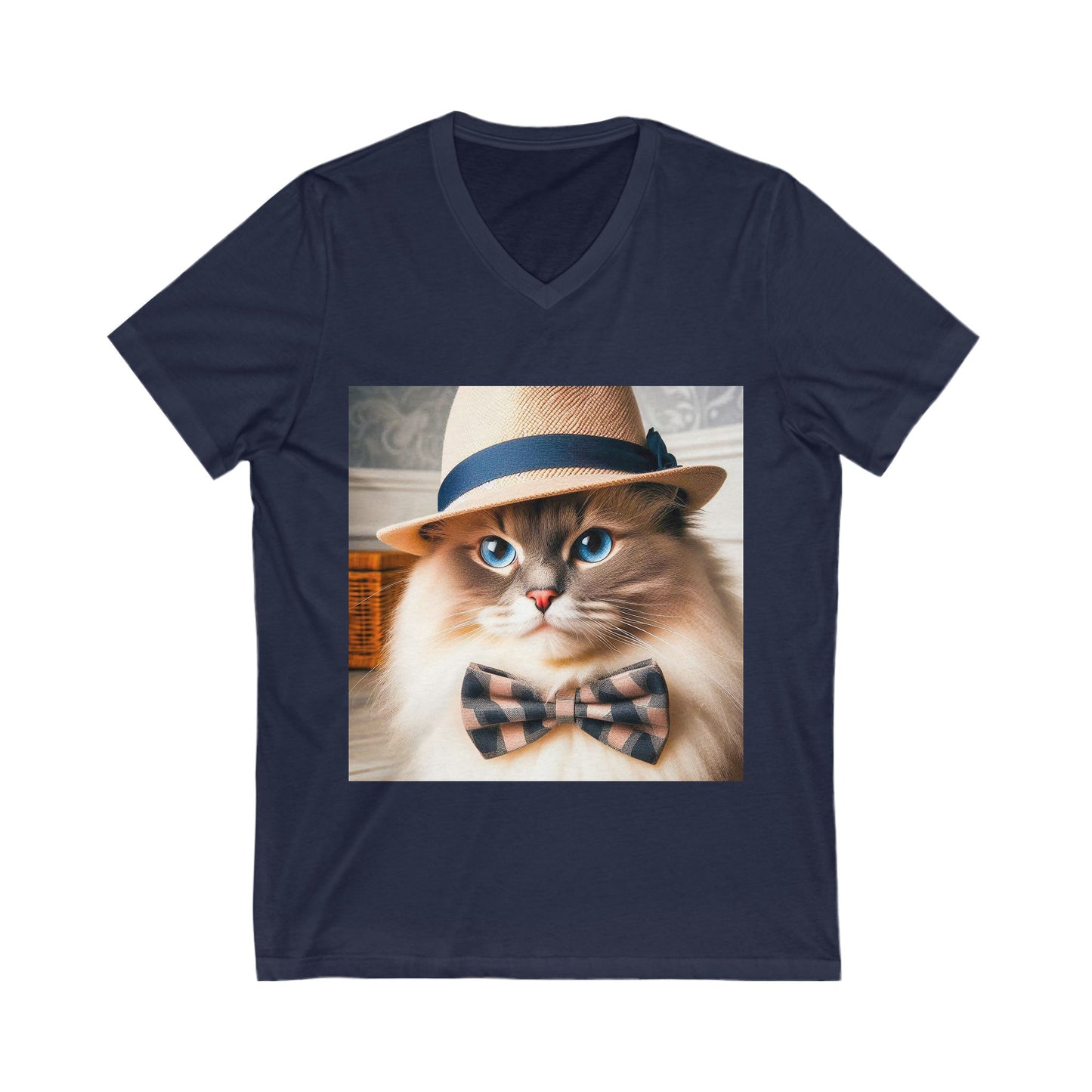 Birman hat and tie Jersey Short Sleeve V-Neck Tee