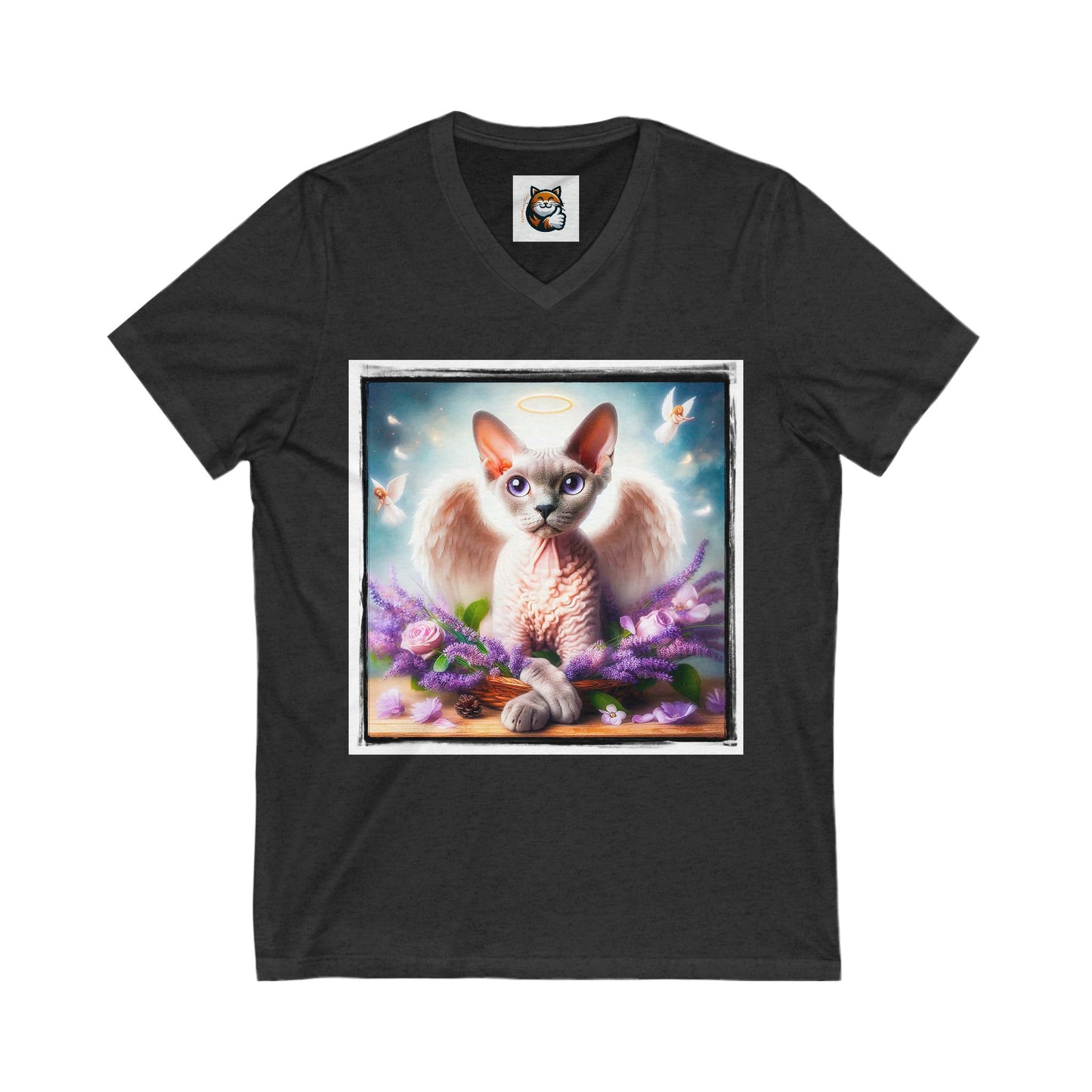 Devon Rex Cat Unisex Jersey Short Sleeve V-Neck Tee