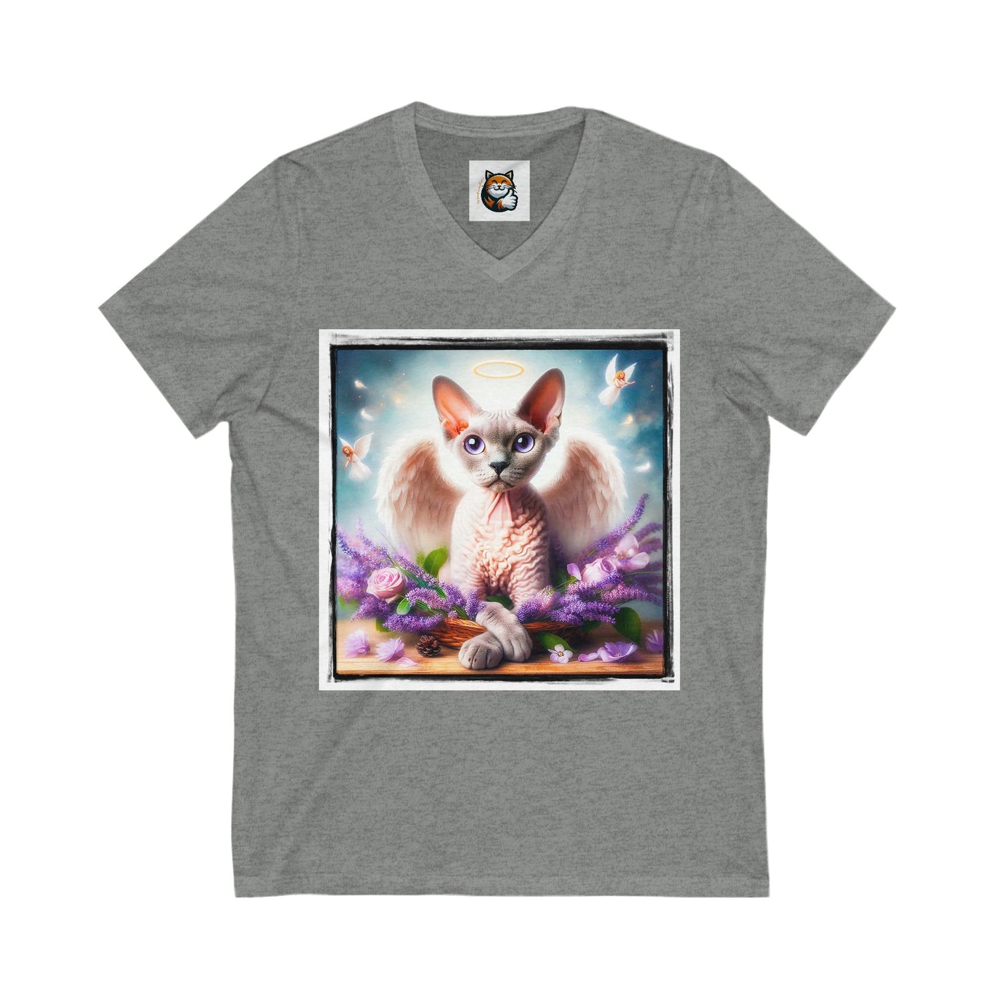 Devon Rex Cat Unisex Jersey Short Sleeve V-Neck Tee