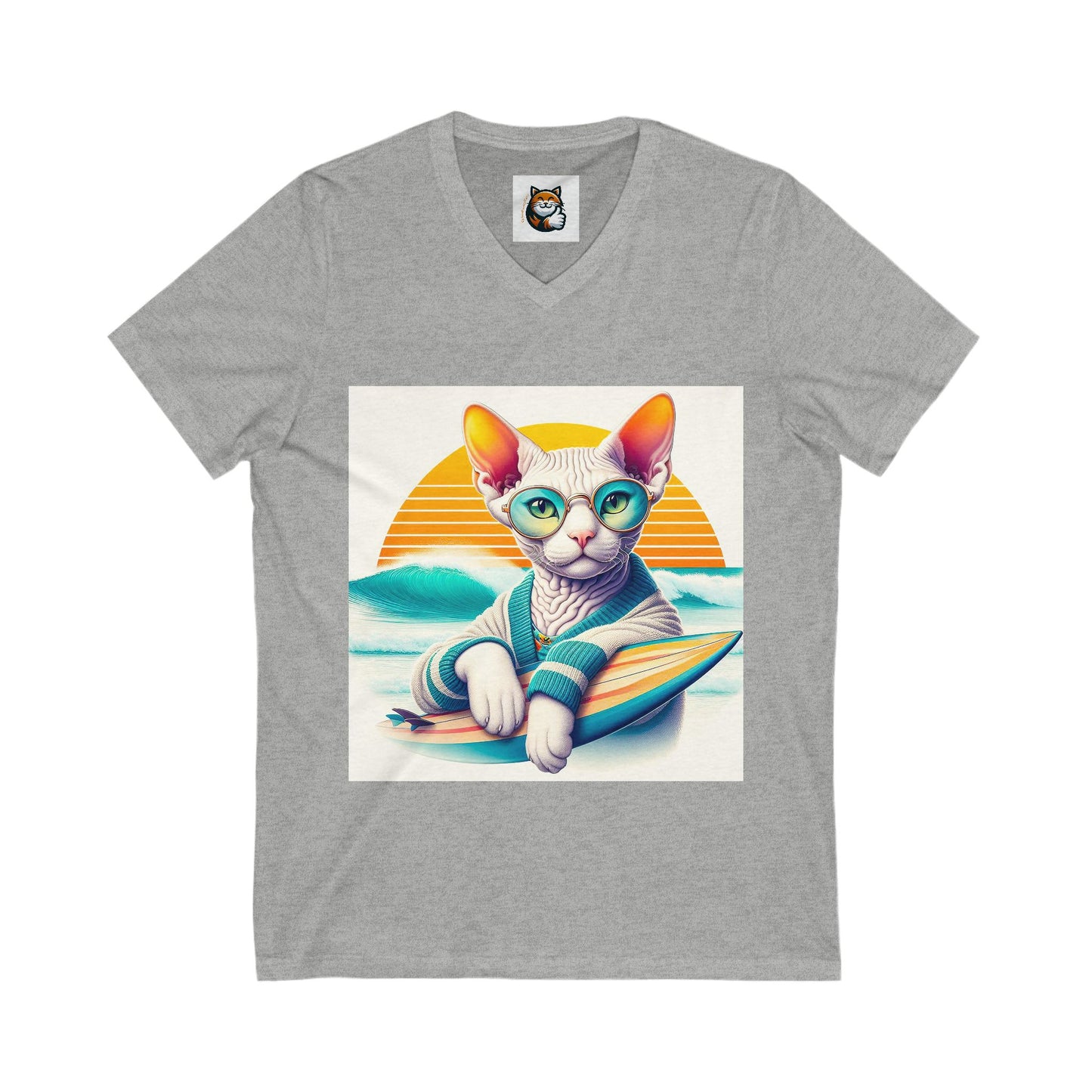 Devon Rex surfing  baby Unisex Jersey Short Sleeve V-Neck Tee