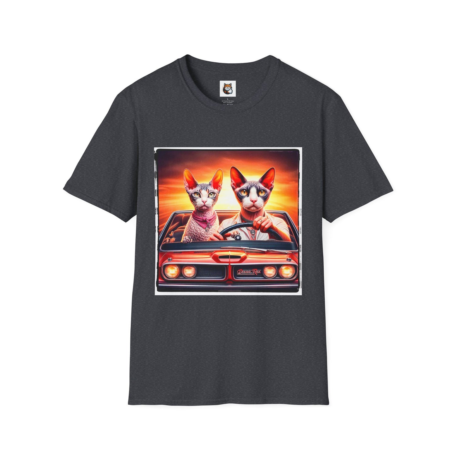 Wacky  Devon Rex Cats driving  Unisex Softstyle T-Shirt