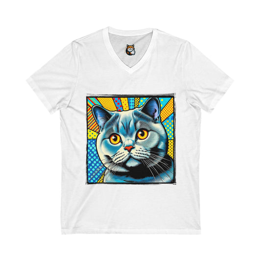 British Shorthair Unisex Jersey Short Sleeve V-Neck Tee