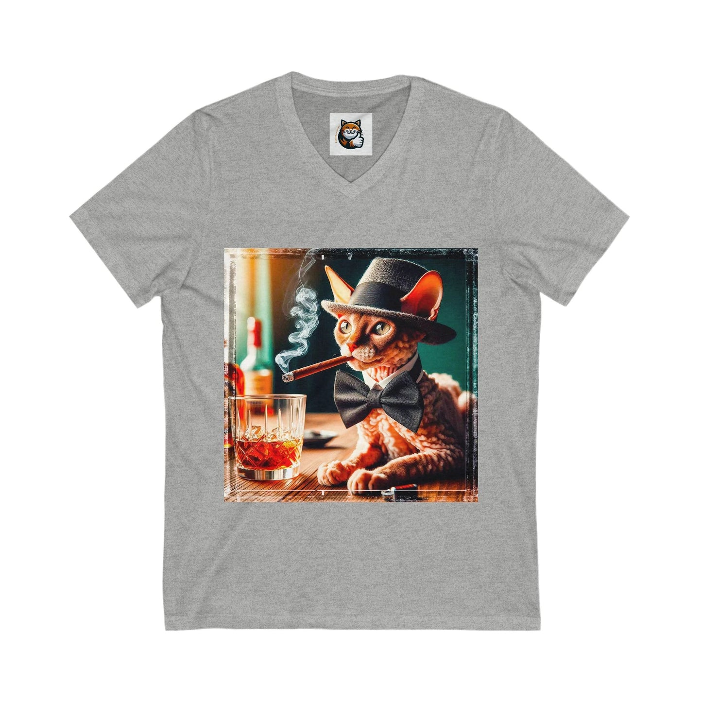 Cornish Rex Cat Unisex Jersey Short Sleeve V-Neck Tee by Printify