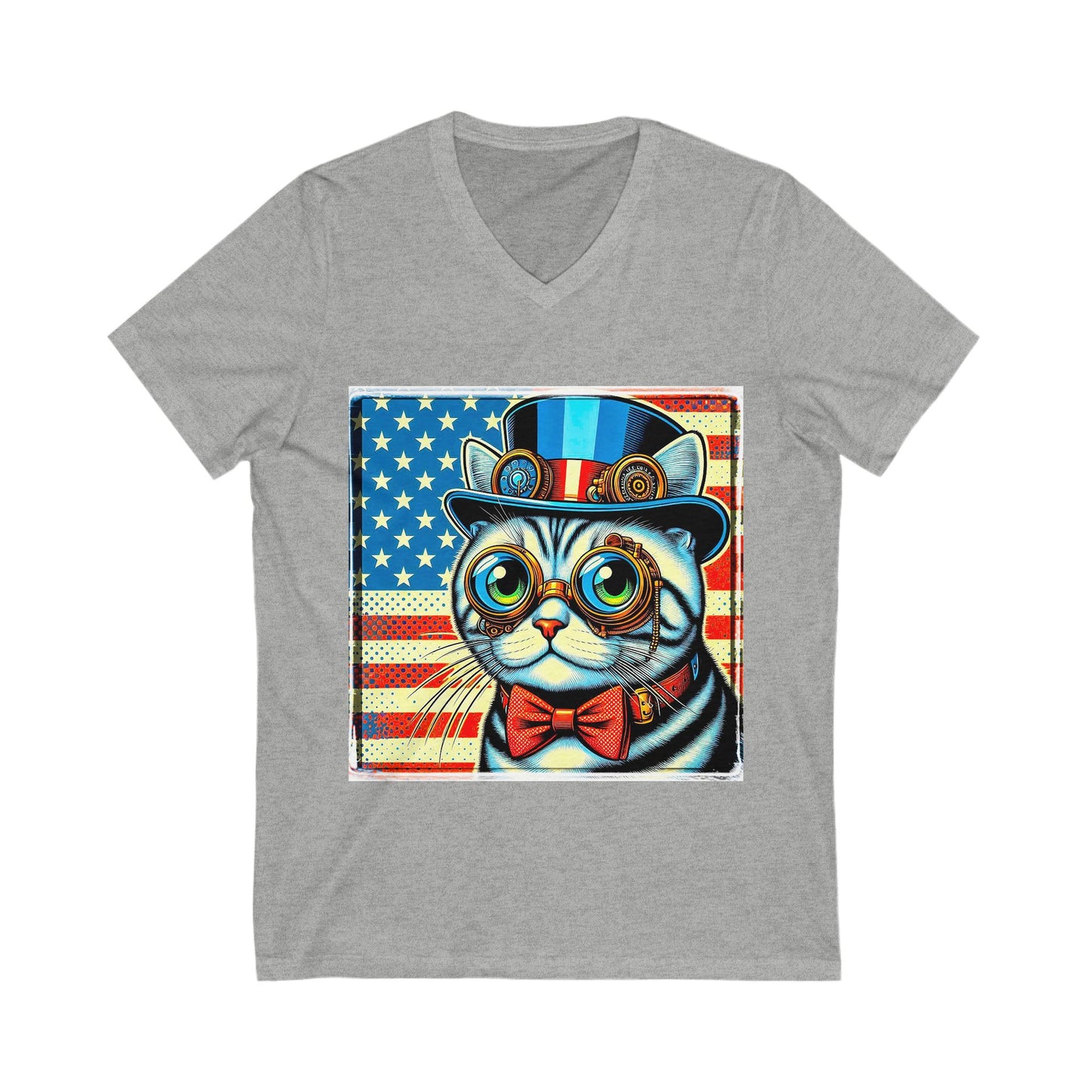 American Shorthair steam punk cutie Jersey Short Sleeve V-Neck Tee