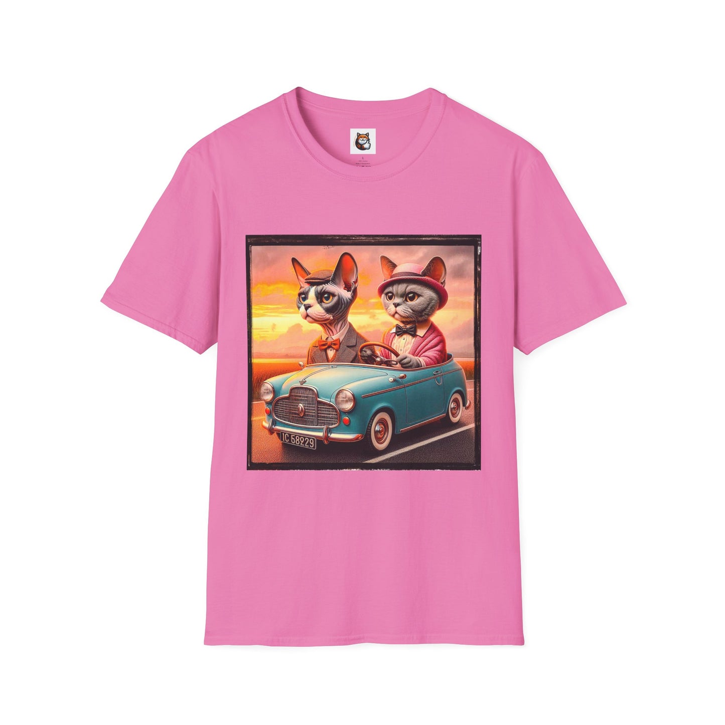 Wacky Devon Rex driving Unisex Softstyle T-Shirt